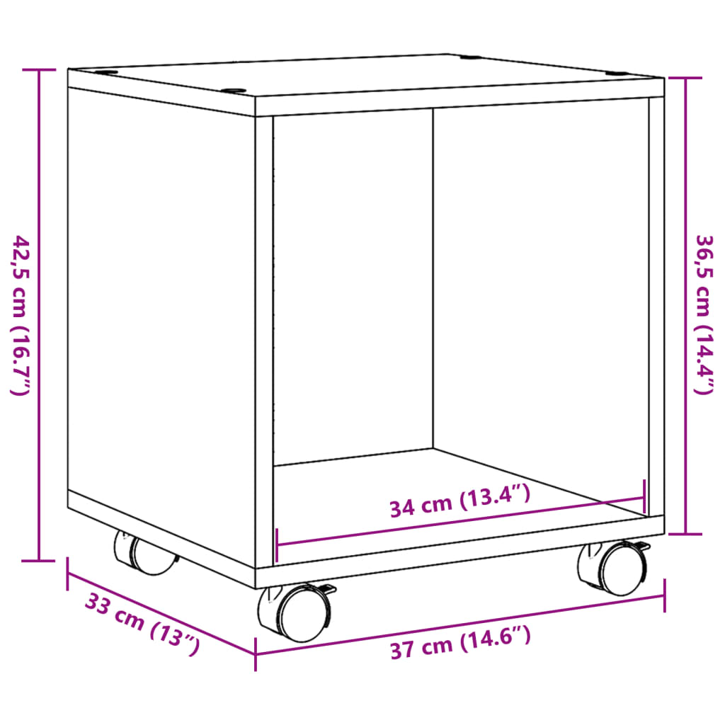 Armoire à roulettes gris béton 37x33x42,5 cm bois d’ingénierie