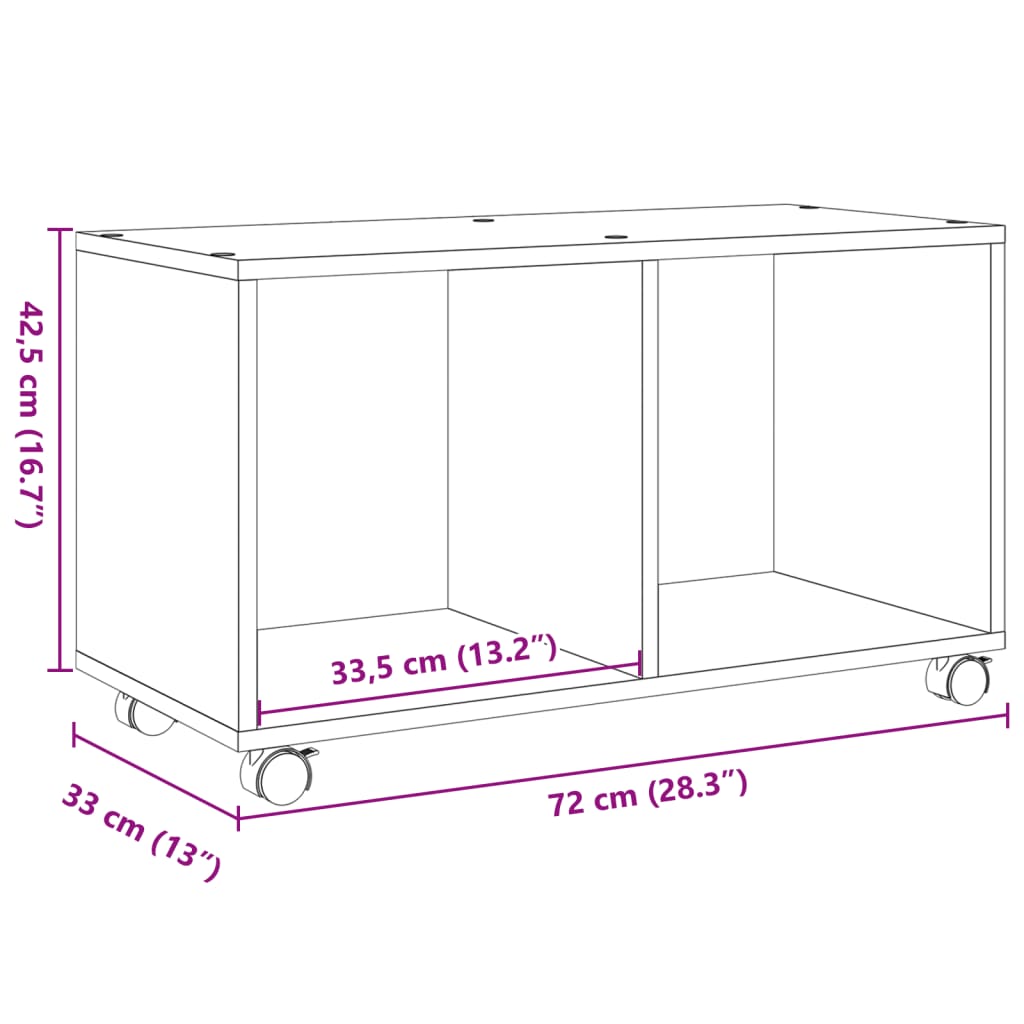 White rolling cabinet 72x33x42.5 cm engineered wood