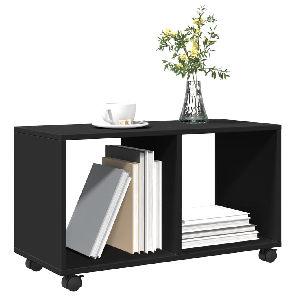 Black rolling cabinet 72x33x42.5 cm engineered wood