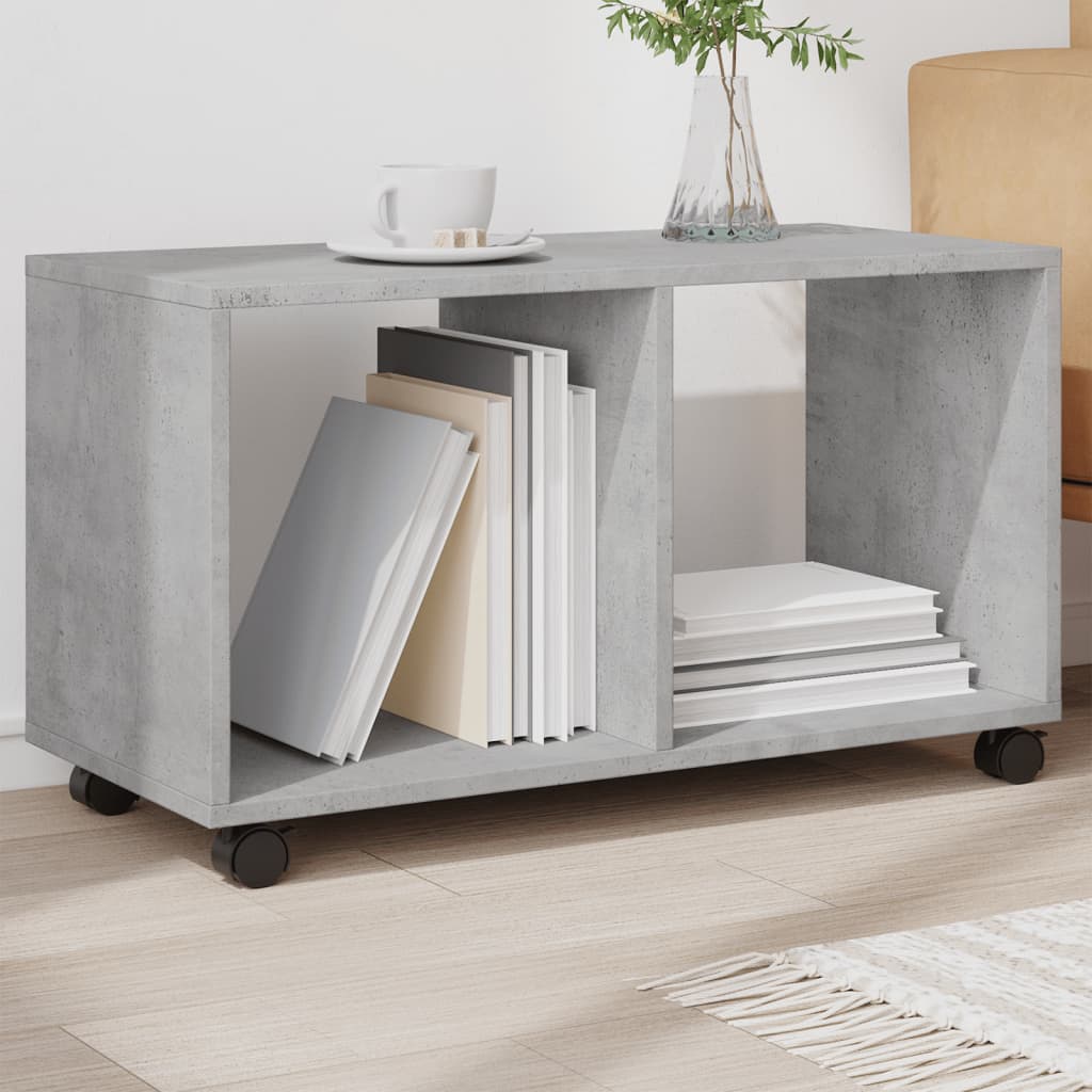 Concrete gray rolling cabinet 72x33x42.5 cm engineered wood