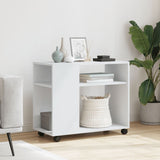 Side table with wheels white 70x35x60 cm engineered wood