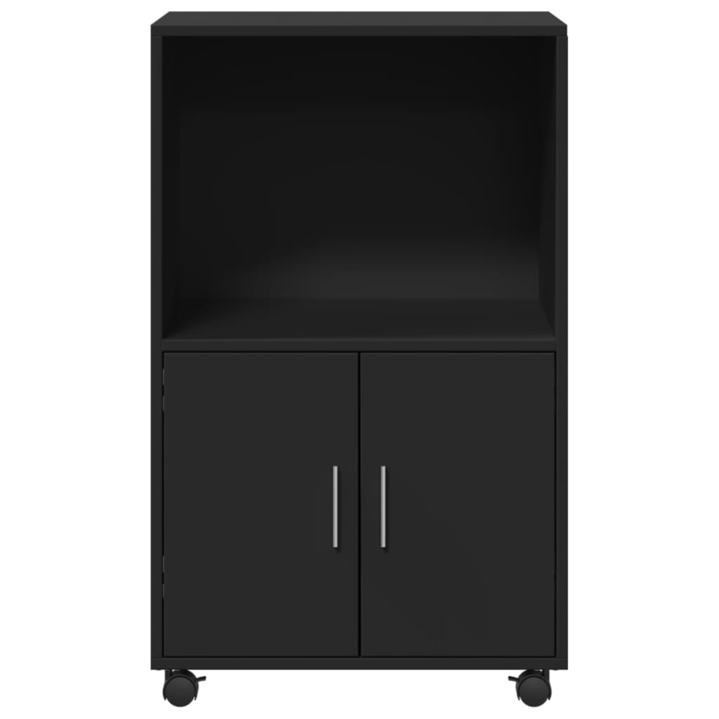 Black rolling cabinet 55x40x91 cm engineered wood