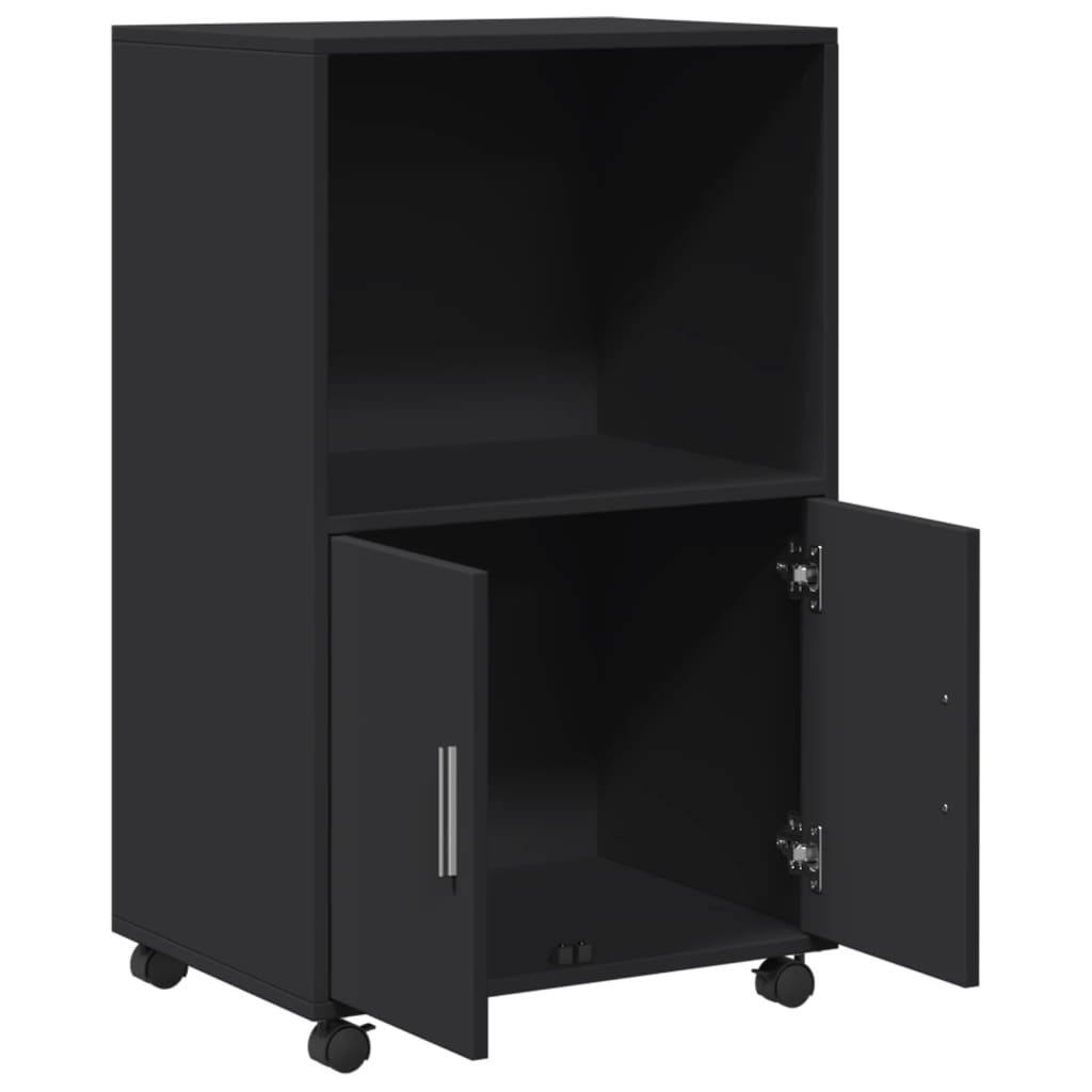 Black rolling cabinet 55x40x91 cm engineered wood