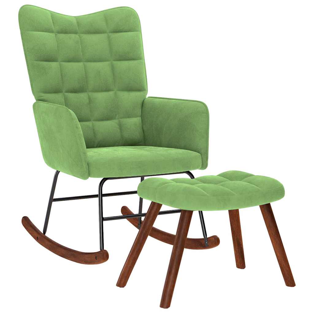 Chaise à bascule avec repose-pied vert clair velours