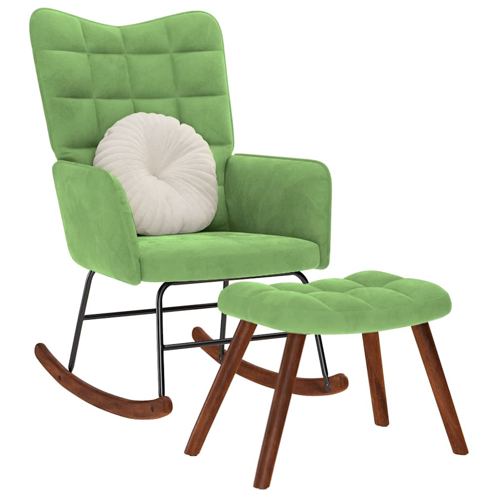 Chaise à bascule avec repose-pied vert clair velours