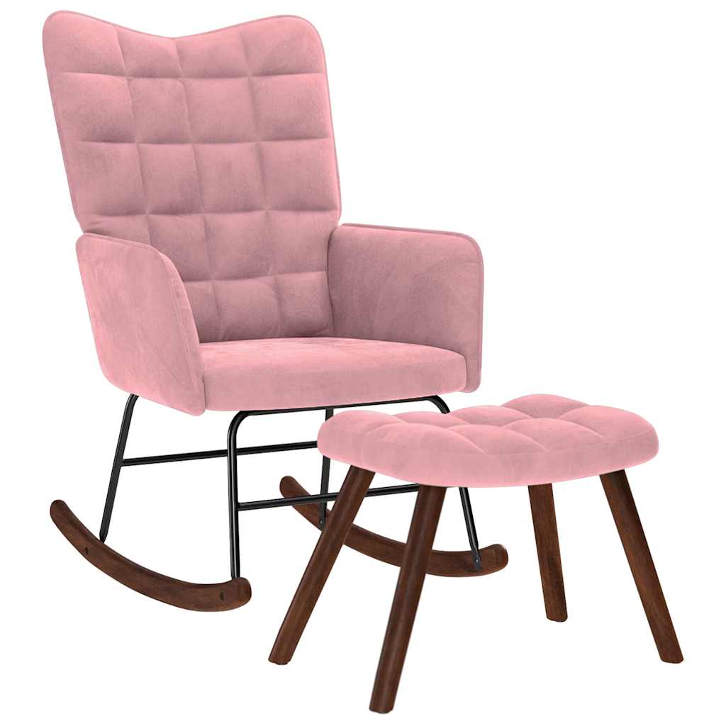 Rocking chair with footrest pink velvet