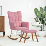 Rocking chair with footrest pink velvet