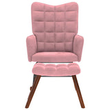 Rocking chair with footrest pink velvet