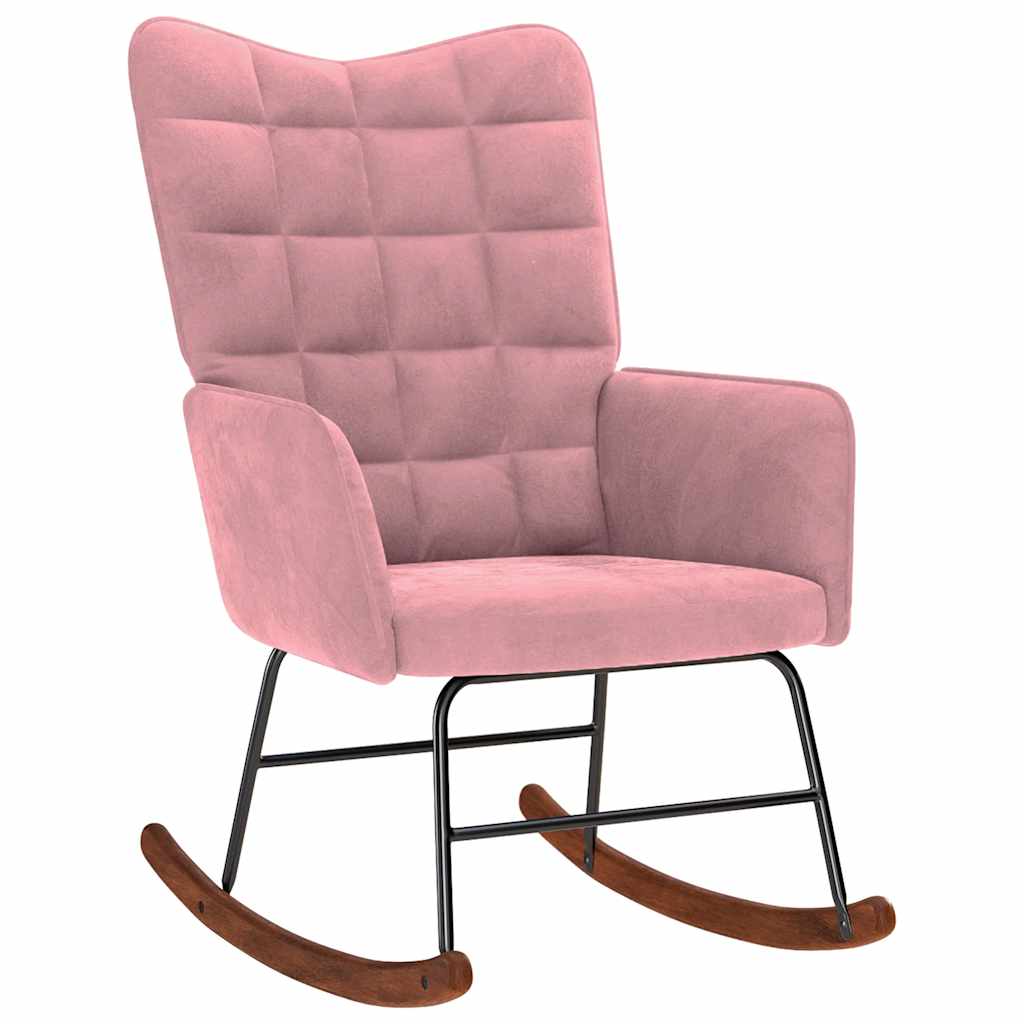 Rocking chair with footrest pink velvet