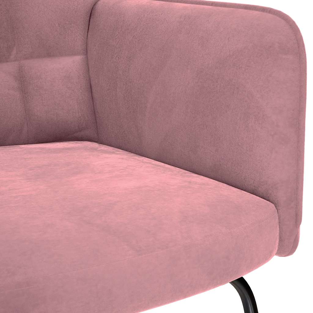 Chaise à bascule avec repose-pied rose velours