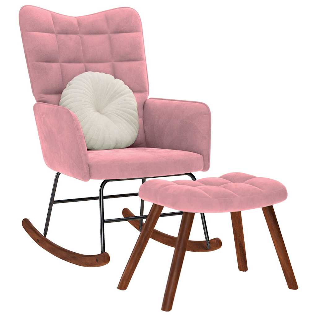 Chaise à bascule avec repose-pied rose velours