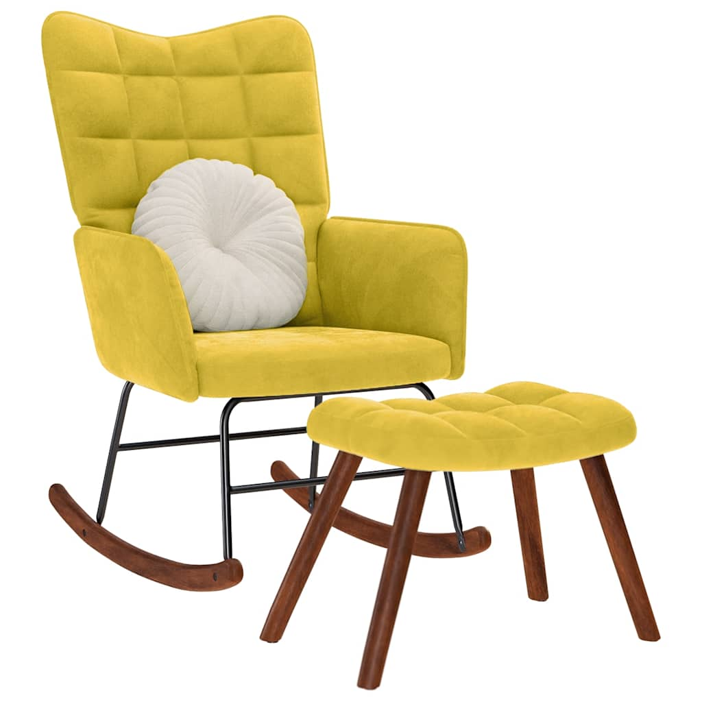 Chaise à bascule avec repose-pied jaune velours