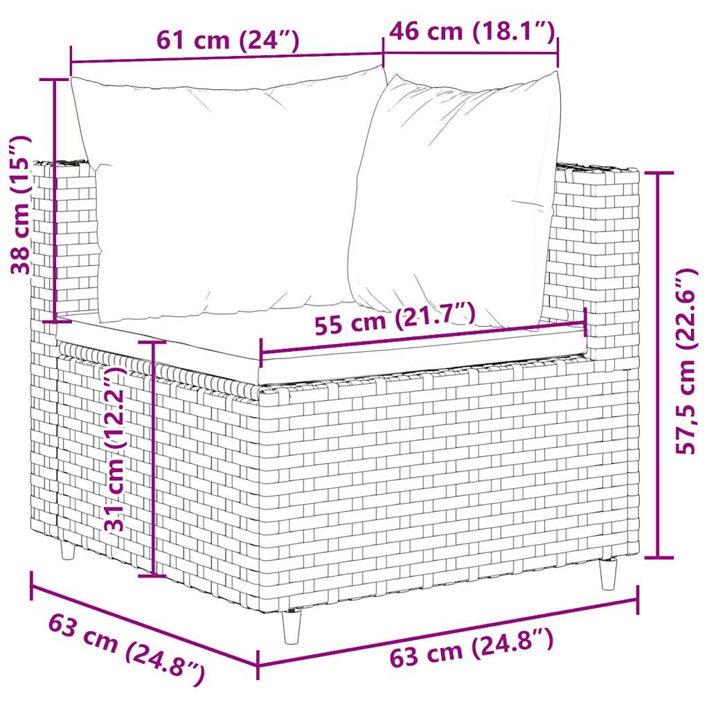 Salon de jardin avec coussins 7 pcs marron résine tressée