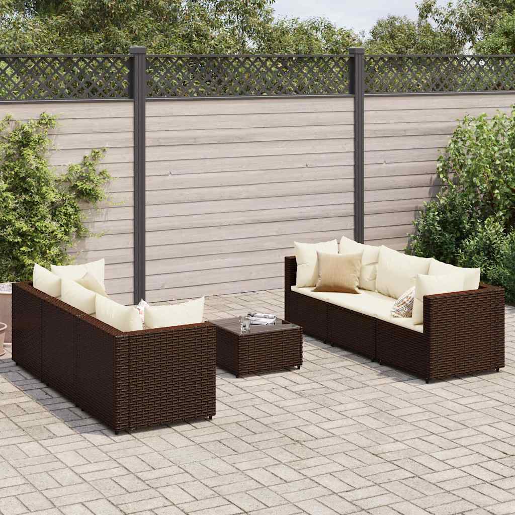 Salon de jardin avec coussins 7 pcs marron résine tressée