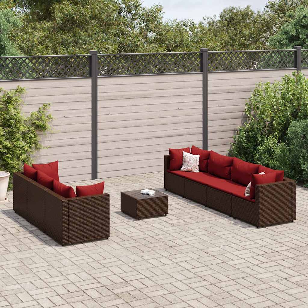 Salon de jardin avec coussins 8 pcs marron résine tressée