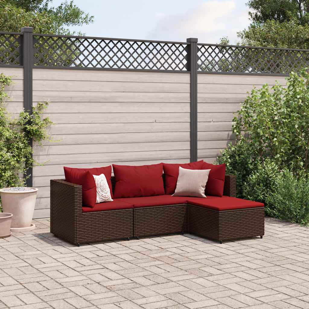 Salon de jardin 4 pcs avec coussins Marron Résine tressée