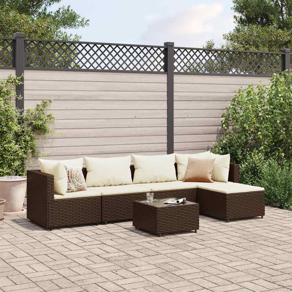 Salon de jardin 6 pcs avec coussins Marron Résine tressée