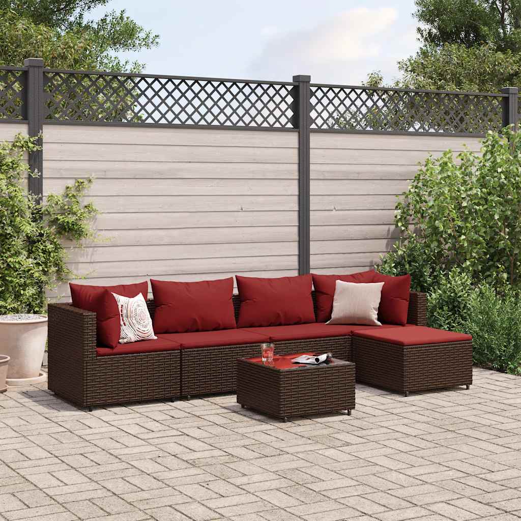 Salon de jardin 6 pcs avec coussins Marron Résine tressée