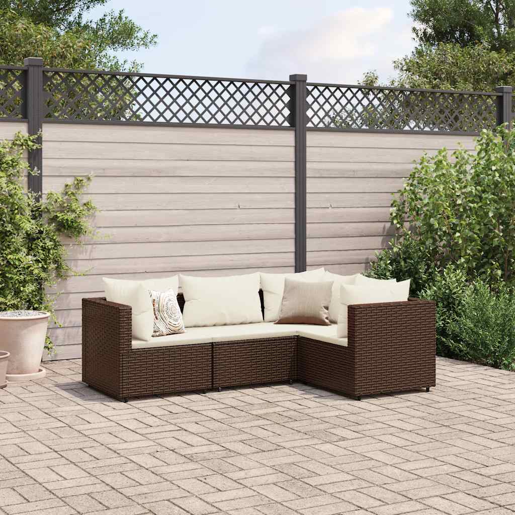 Salon de jardin 4 pcs avec coussins Marron Résine tressée