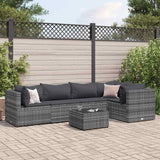 Salon de jardin 6 pcs avec coussins Gris Résine tressée