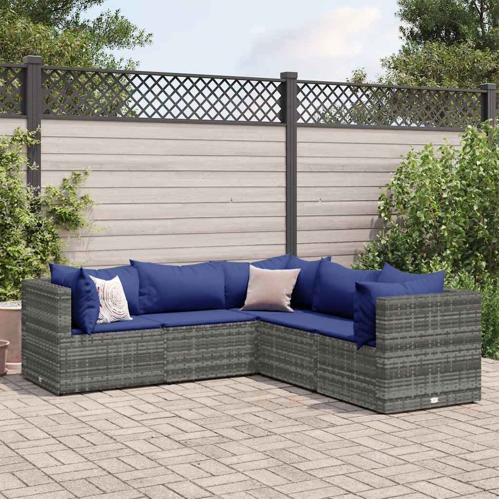 Salon de jardin 5 pcs avec coussins Gris Résine tressée