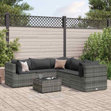 Salon de jardin 6 pcs avec coussins Gris Résine tressée