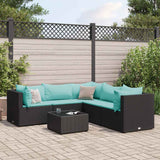 Salon de jardin 6 pcs avec coussins Noir Résine tressée