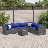 Salon de jardin 7 pcs avec coussins Gris Résine tressée