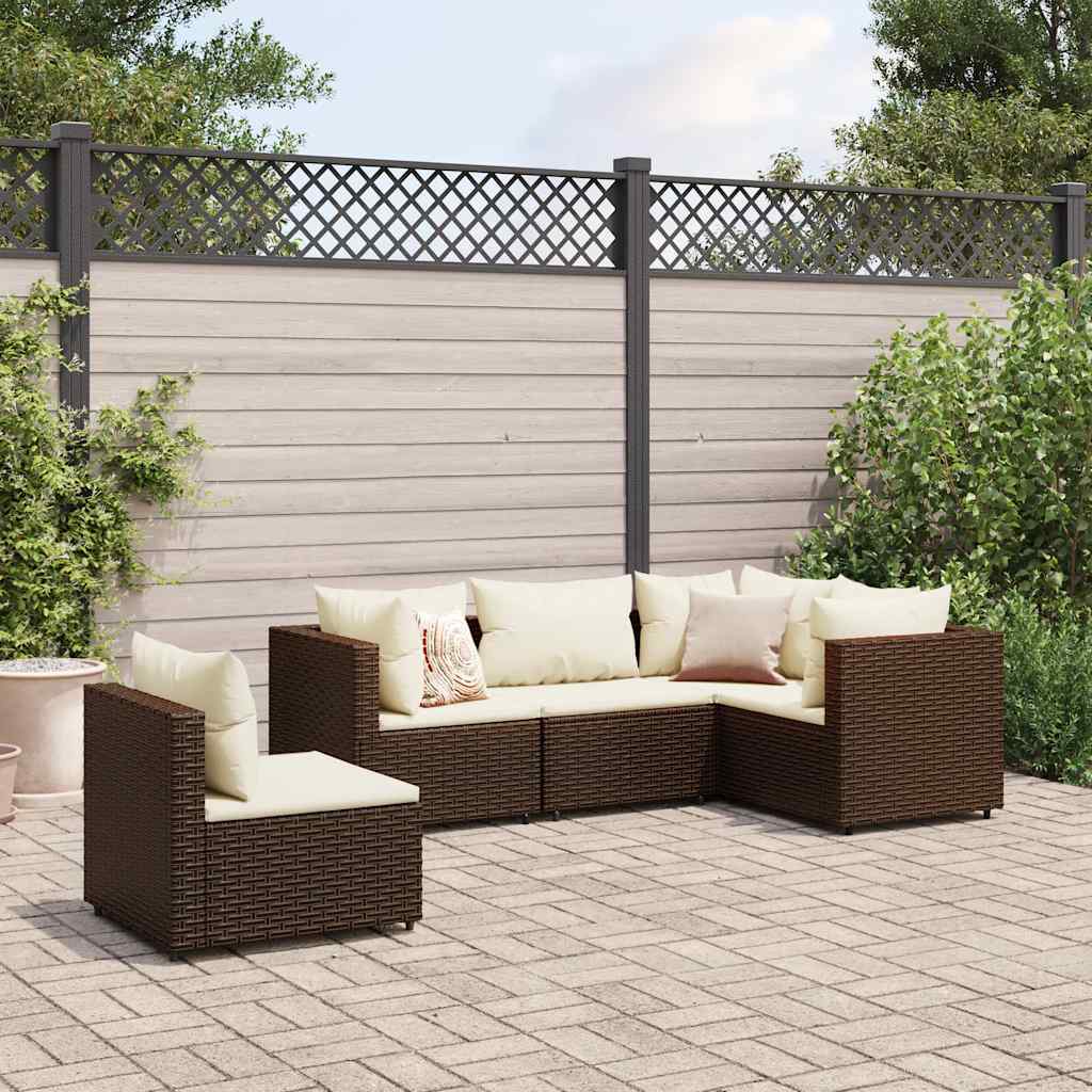 Salon de jardin 5 pcs avec coussins Marron Résine tressée