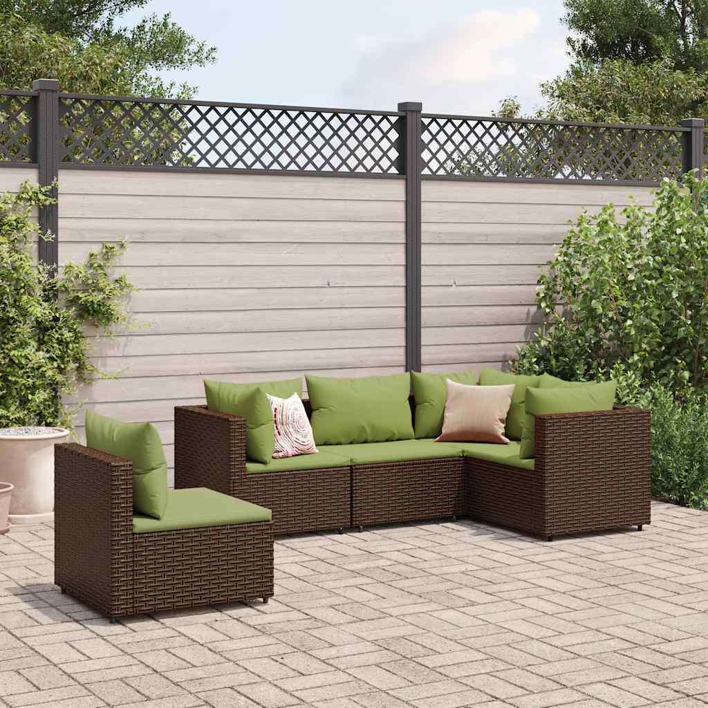 Salon de jardin 5 pcs avec coussins Marron Résine tressée