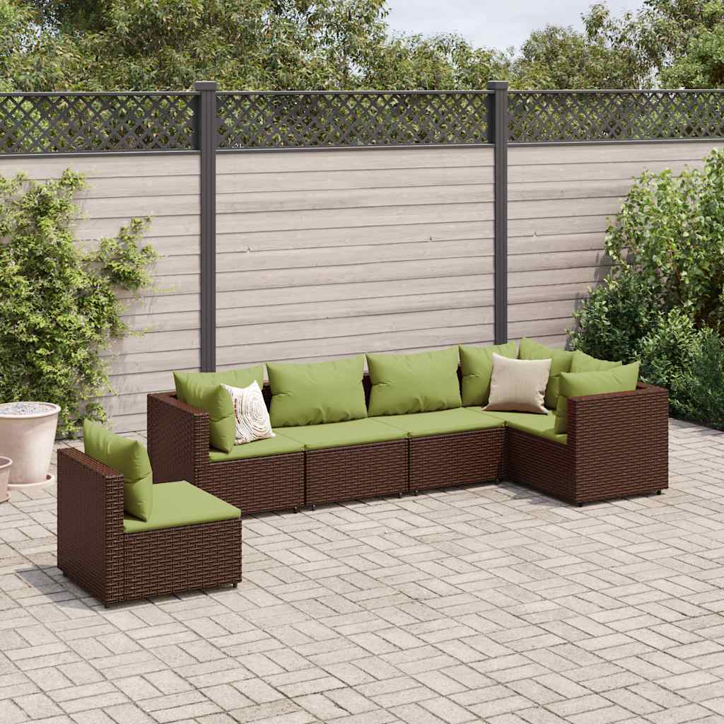 Salon de jardin 6 pcs avec coussins Marron Résine tressée