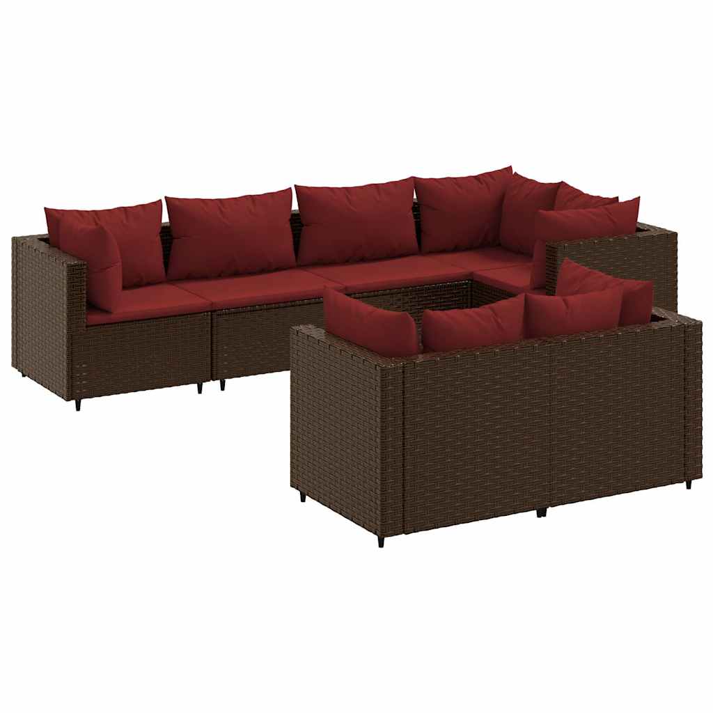 Salon de jardin avec coussins 7 pcs marron résine tressée