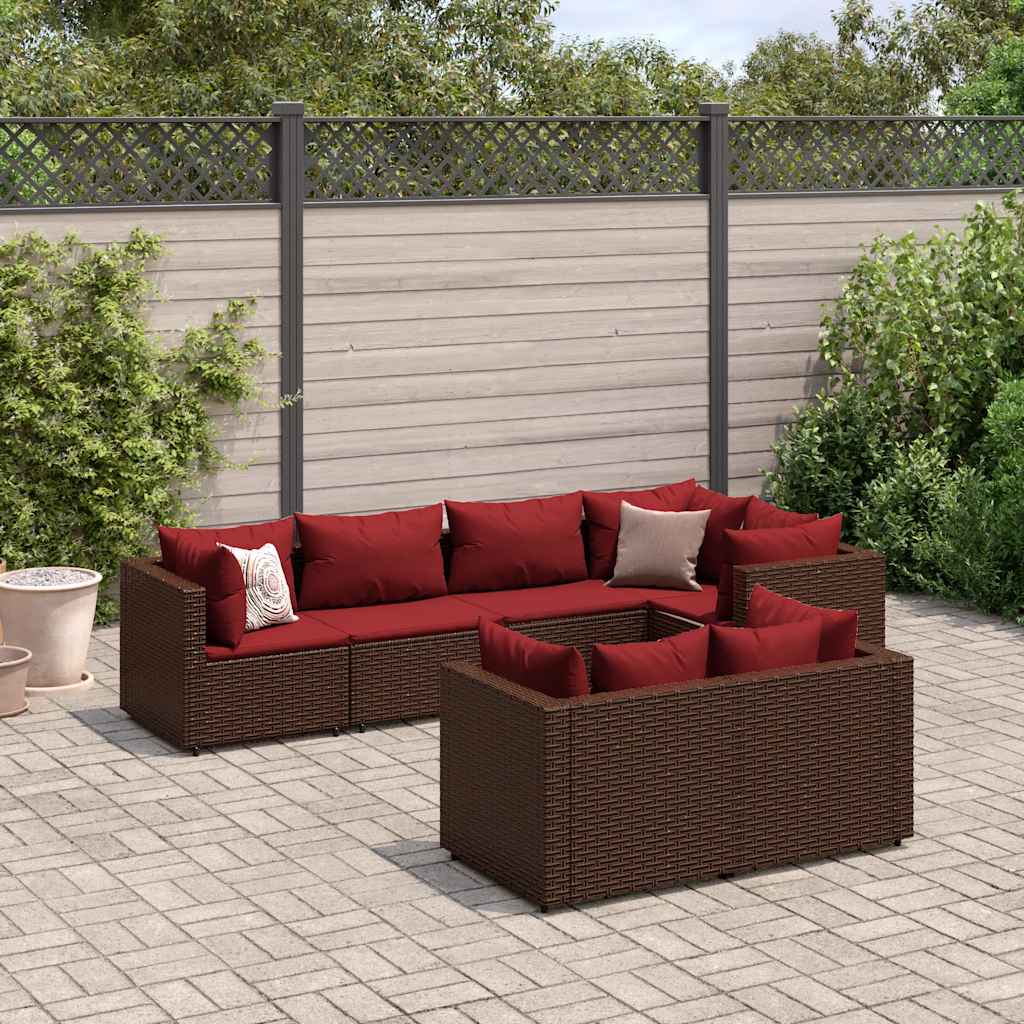 Salon de jardin avec coussins 7 pcs marron résine tressée