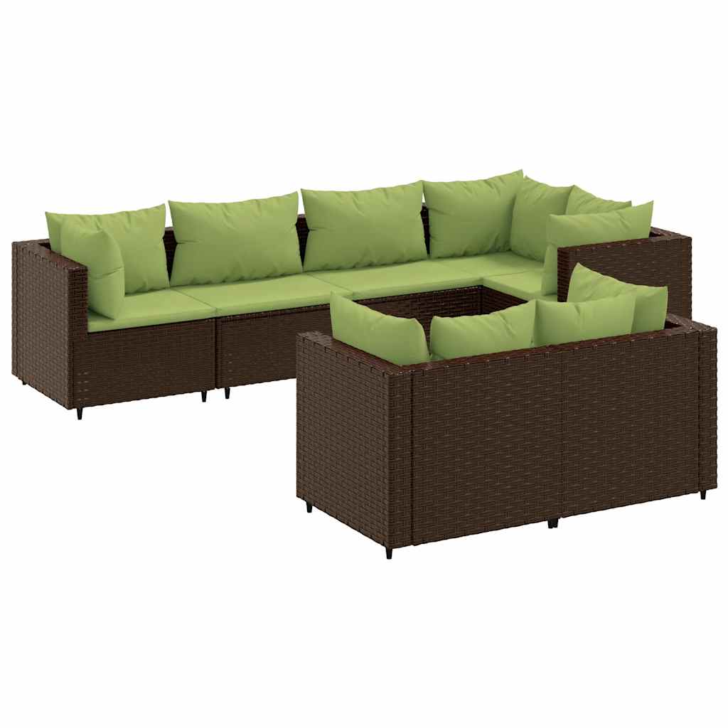 Salon de jardin avec coussins 7 pcs marron résine tressée