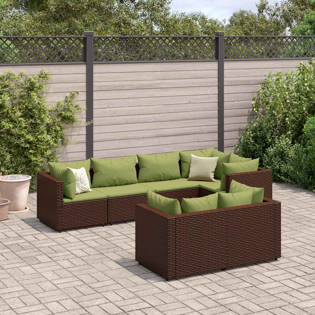 Salon de jardin avec coussins 7 pcs marron résine tressée