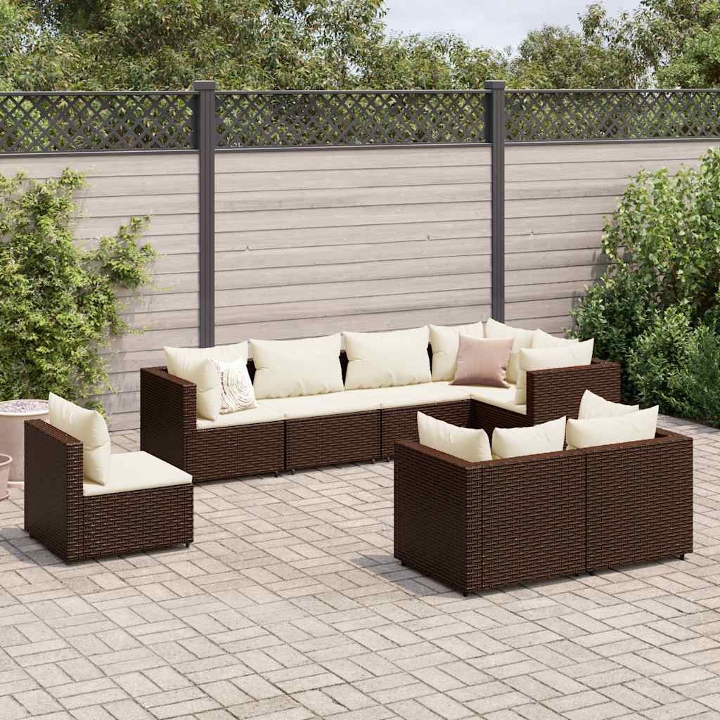 Salon de jardin avec coussins 8 pcs marron résine tressée