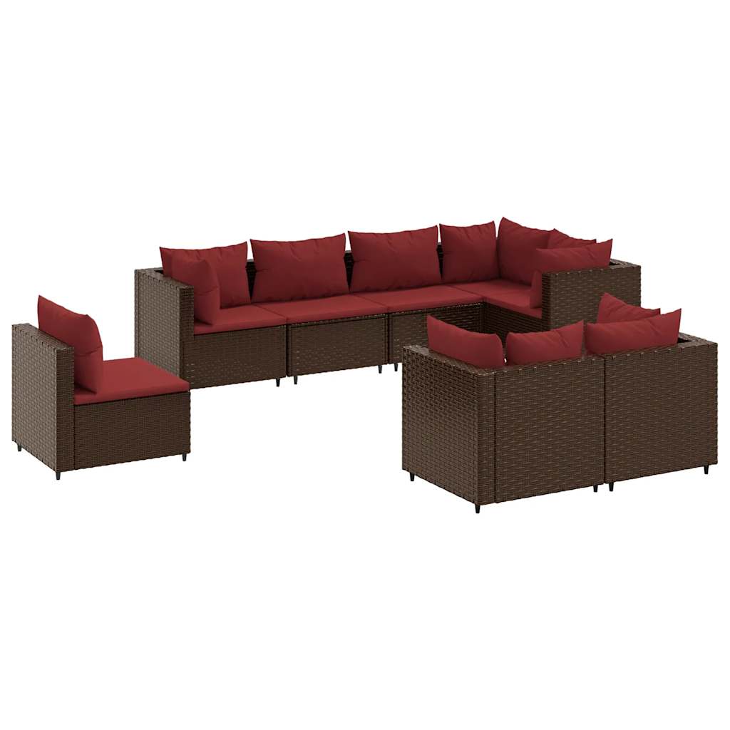 Salon de jardin avec coussins 8 pcs marron résine tressée