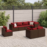 Salon de jardin avec coussins 8 pcs marron résine tressée