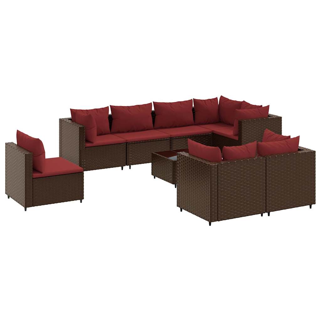 Salon de jardin avec coussins 9 pcs marron résine tressée