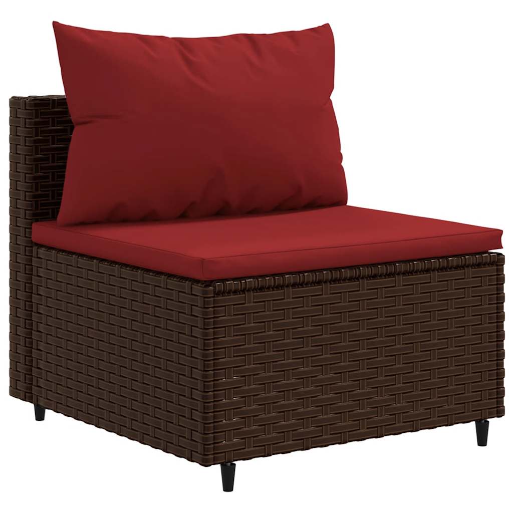 Salon de jardin avec coussins 9 pcs marron résine tressée