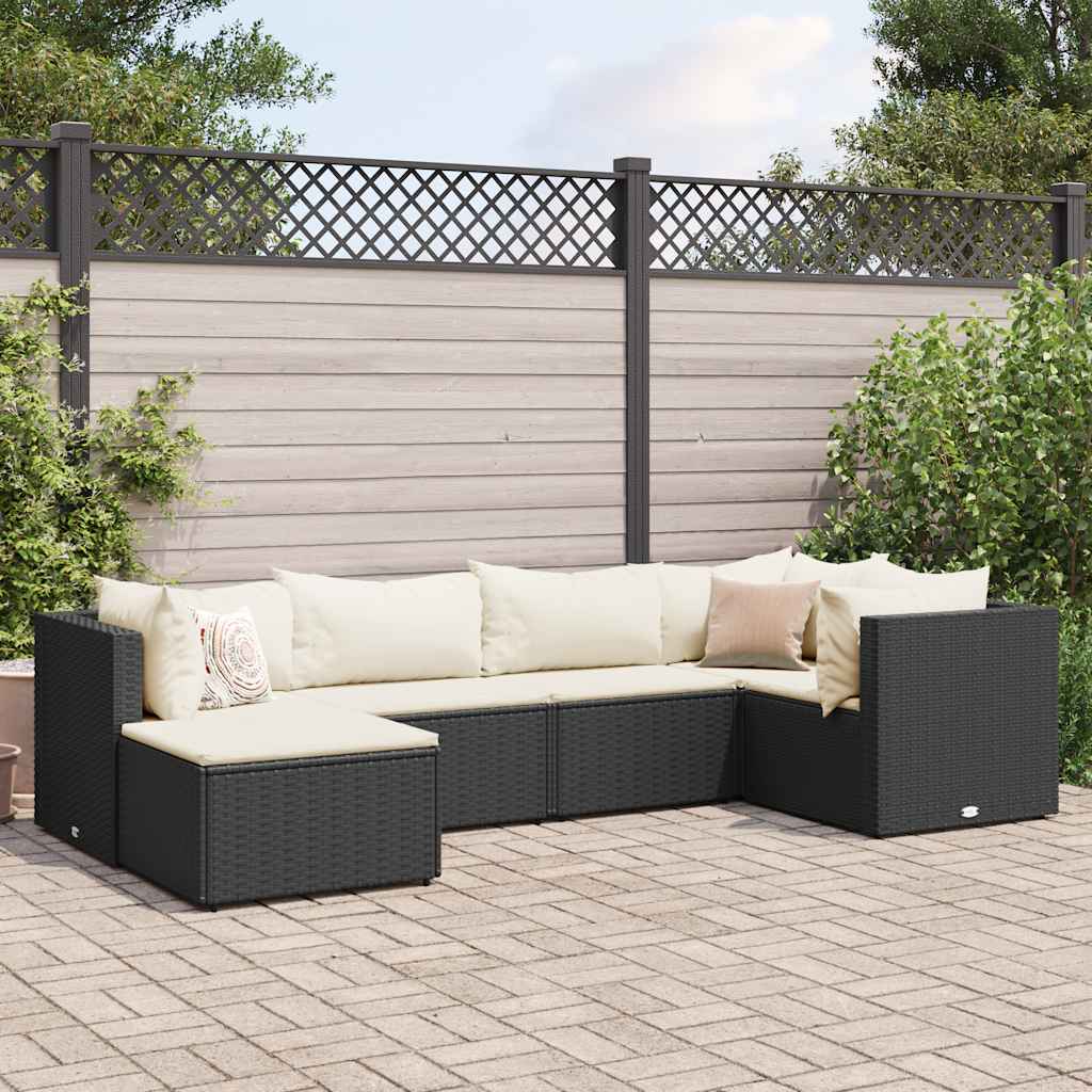 Salon de jardin 6 pcs avec coussins Noir Résine tressée