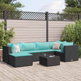 Salon de jardin 7 pcs avec coussins Noir Résine tressée