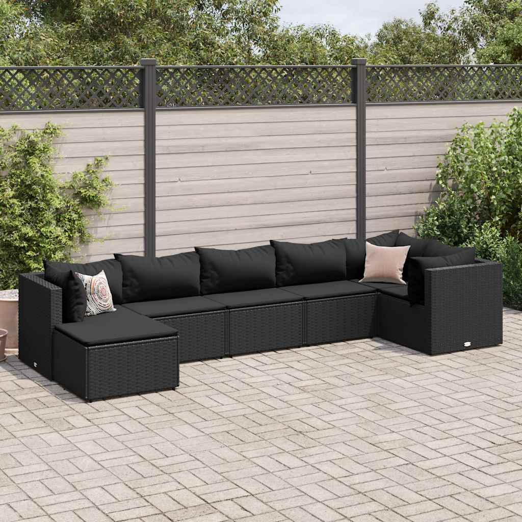 Salon de jardin 7 pcs avec coussins Noir Résine tressée