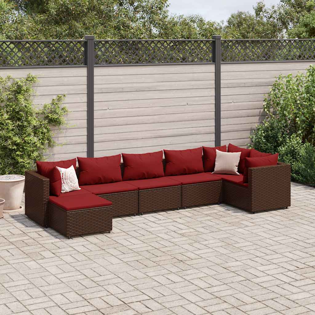 Salon de jardin avec coussins 7 pcs marron résine tressée