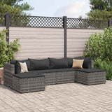 Salon de jardin 6 pcs avec coussins Gris Résine tressée