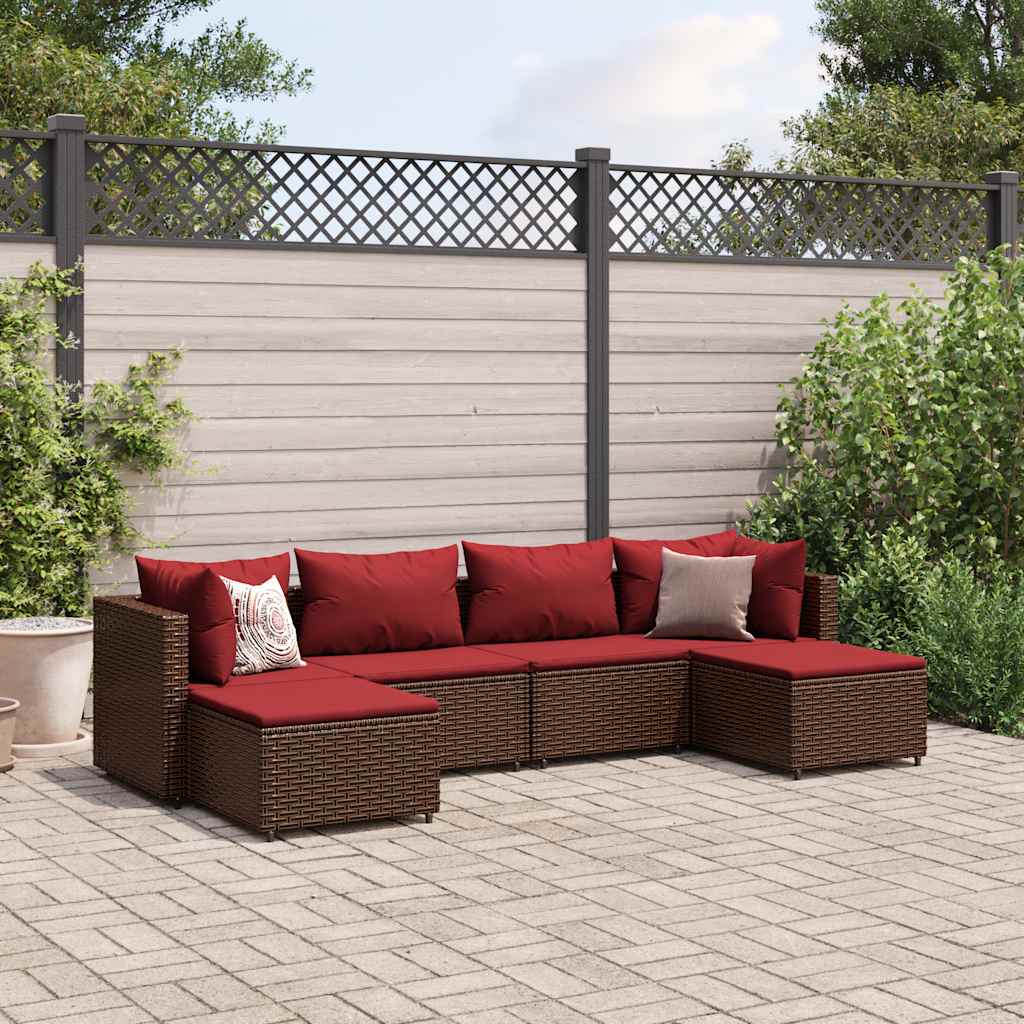 Salon de jardin 6 pcs avec coussins Marron Résine tressée