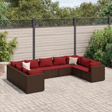 Salon de jardin avec coussins 9 pcs marron résine tressée