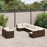 Salon de jardin avec coussins 9 pcs marron résine tressée