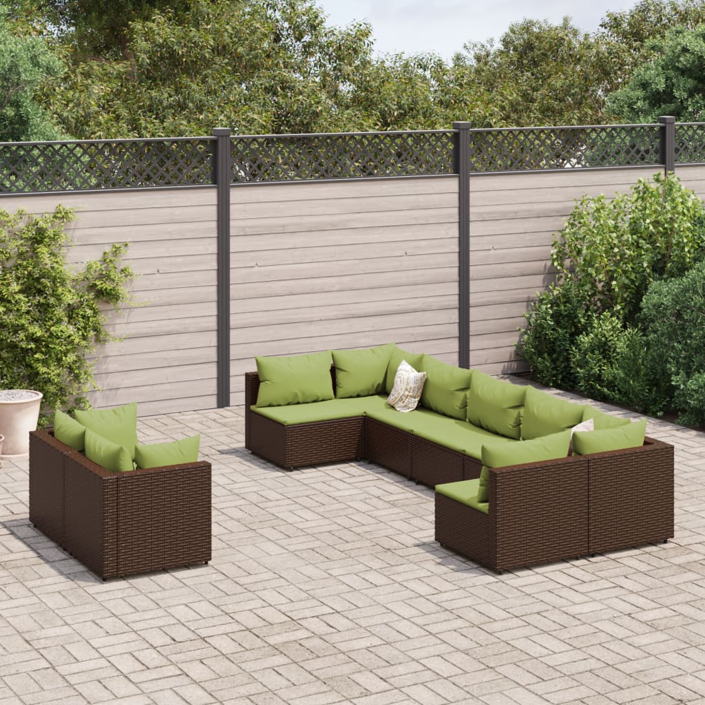 Salon de jardin avec coussins 9 pcs marron résine tressée