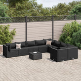 Salon de jardin 10 pcs avec coussins noir résine tressée